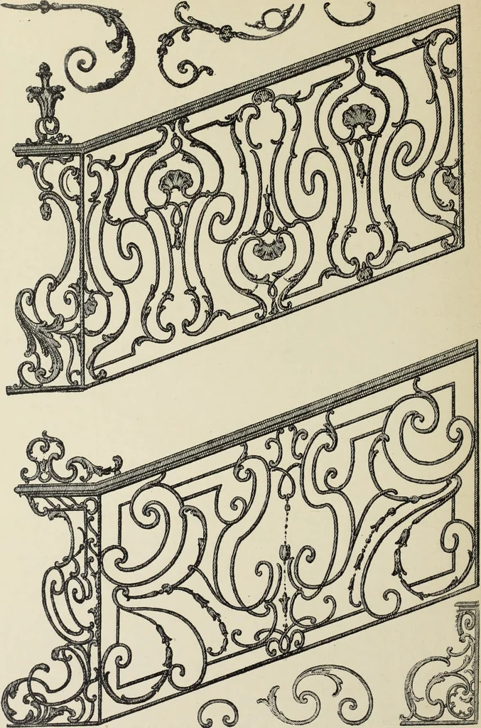 An illustration from Architecture, décoration et ameublement pendant le dix-huitième siècle, Régence - Louis XV. Symétrie et asymétrie proportions légères et courbes capricieuses, 1900, leaf 229