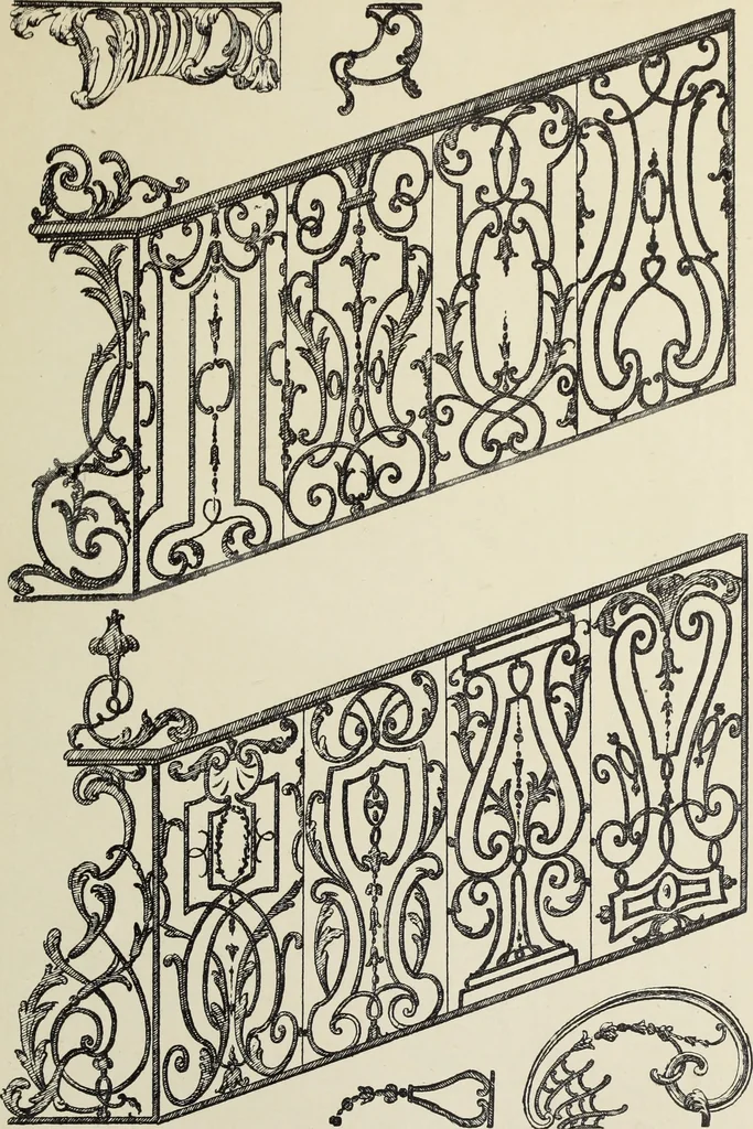 An illustration from Architecture, décoration et ameublement pendant le dix-huitième siècle, Régence - Louis XV. Symétrie et asymétrie proportions légères et courbes capricieuses, 1900, leaf 230