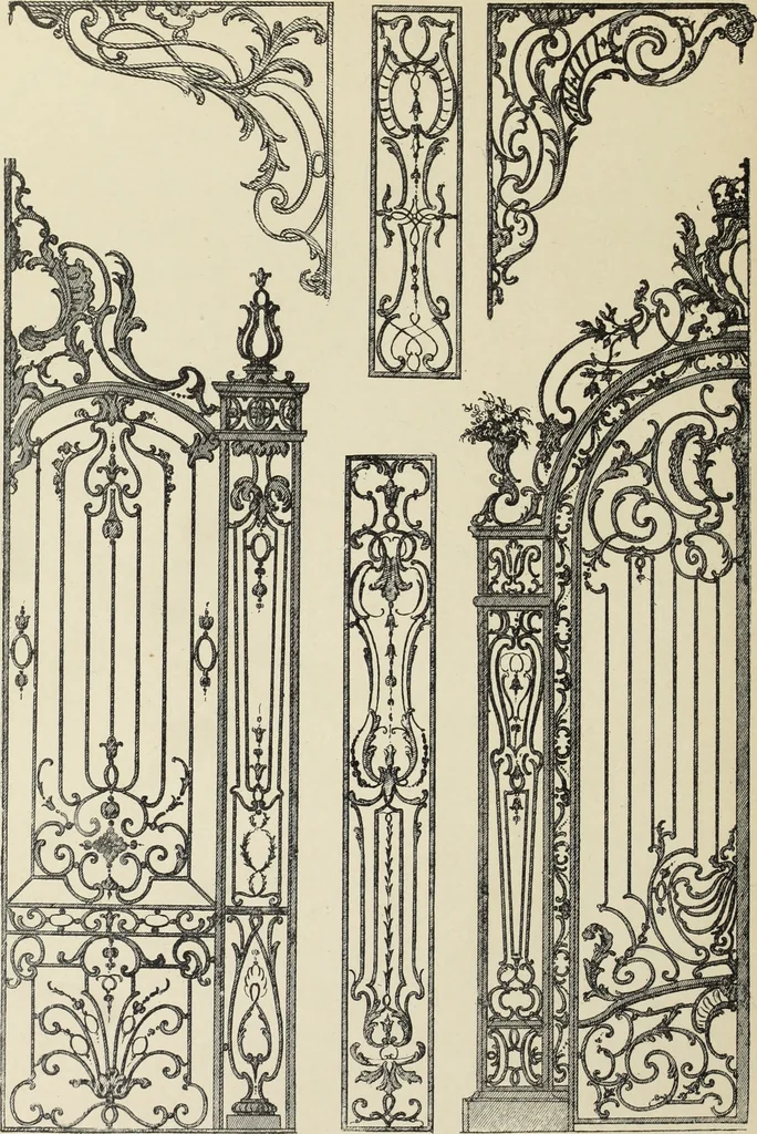 An illustration from Architecture, décoration et ameublement pendant le dix-huitième siècle, Régence - Louis XV. Symétrie et asymétrie proportions légères et courbes capricieuses, 1900, leaf 233