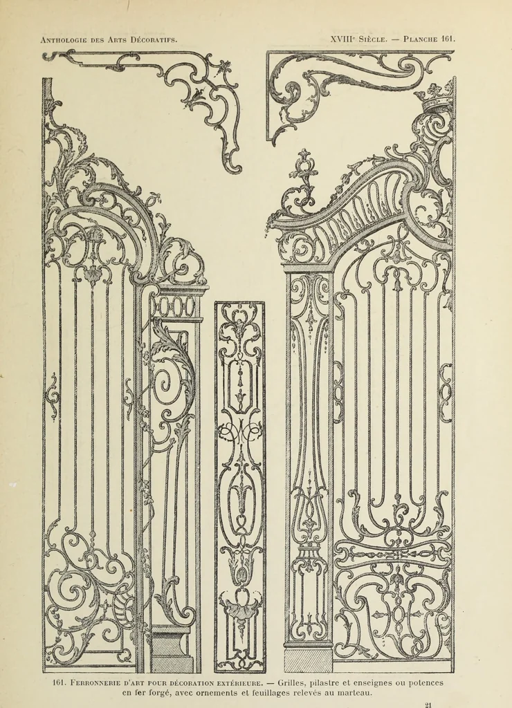 An illustration from Architecture, décoration et ameublement pendant le dix-huitième siècle, Régence - Louis XV. Symétrie et asymétrie proportions légères et courbes capricieuses, 1900, leaf 234
