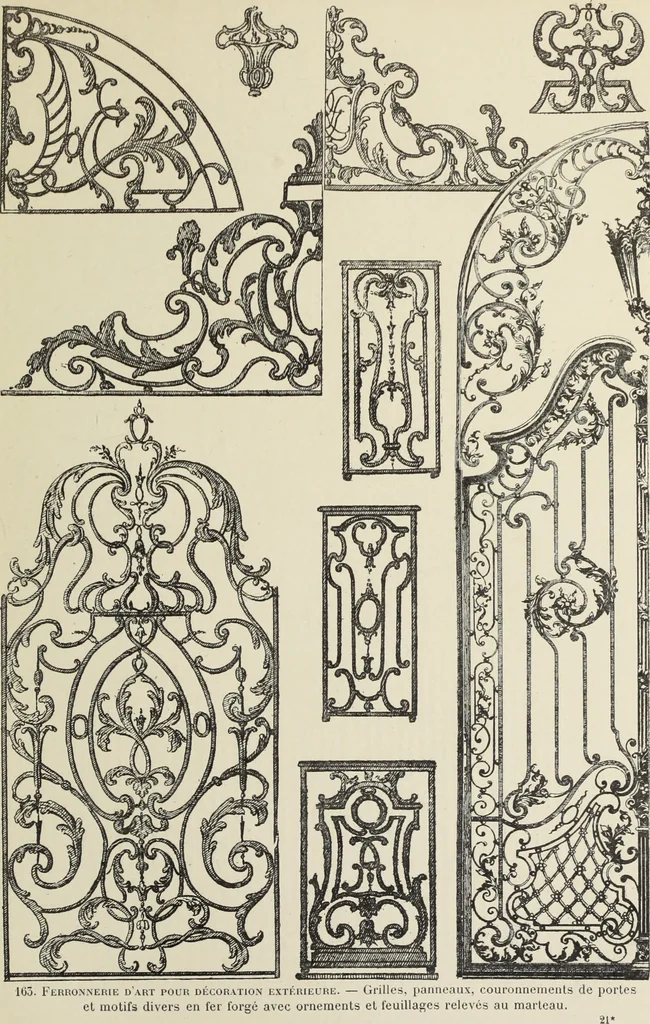An illustration from Architecture, décoration et ameublement pendant le dix-huitième siècle, Régence - Louis XV. Symétrie et asymétrie proportions légères et courbes capricieuses, 1900, leaf 236