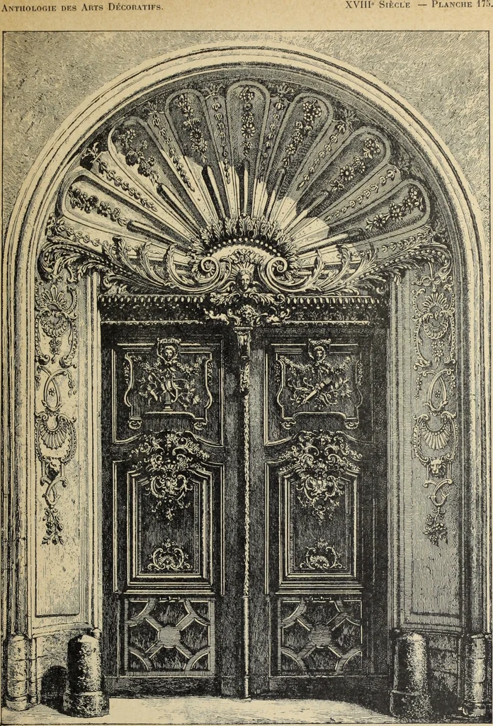 An illustration from Architecture, décoration et ameublement pendant le dix-huitième siècle, Régence - Louis XV. Symétrie et asymétrie proportions légères et courbes capricieuses, 1900, leaf 252