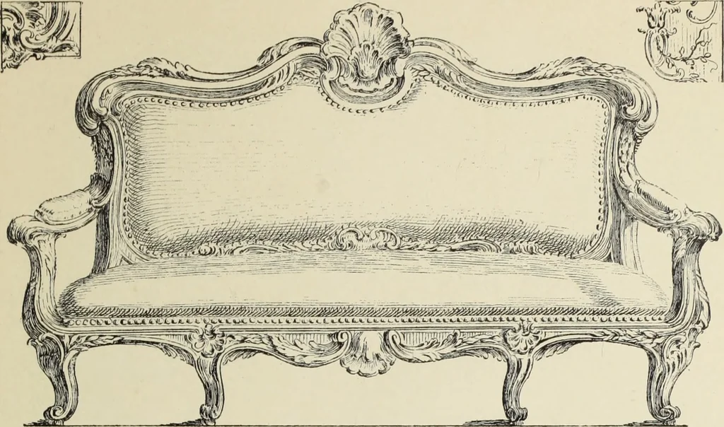 An illustration from Architecture, décoration et ameublement pendant le dix-huitième siècle, Régence - Louis XV. Symétrie et asymétrie proportions légères et courbes capricieuses, 1900, leaf 254