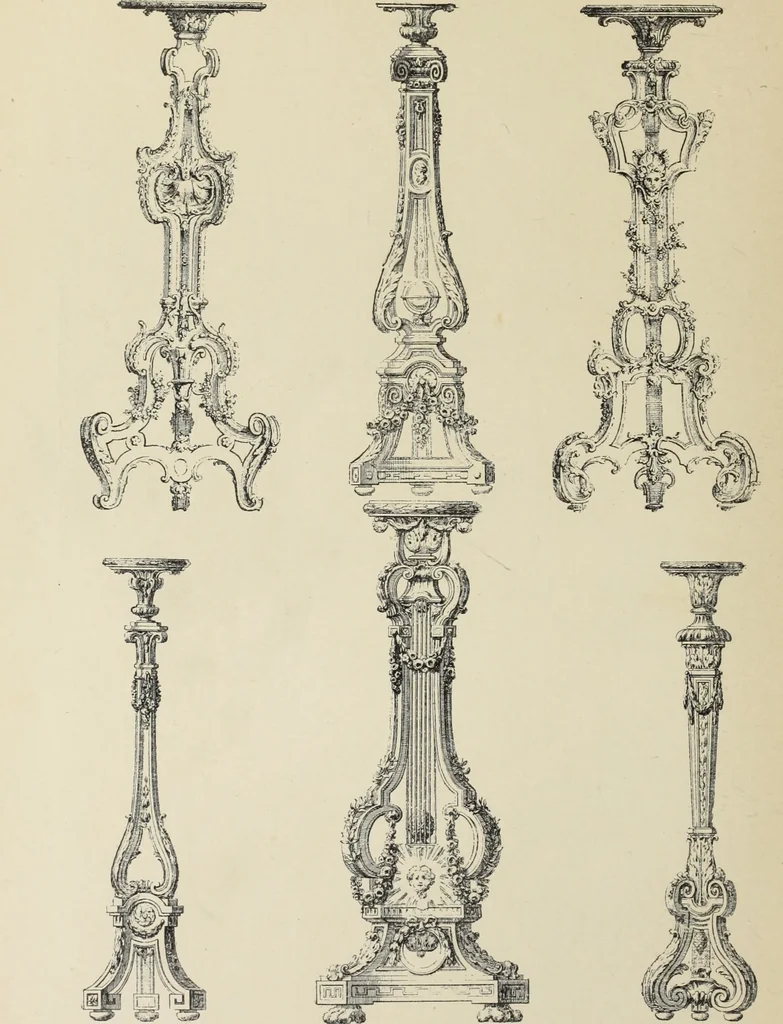 An illustration from Architecture, décoration et ameublement pendant le dix-huitième siècle, Régence - Louis XV. Symétrie et asymétrie proportions légères et courbes capricieuses, 1900, leaf 257