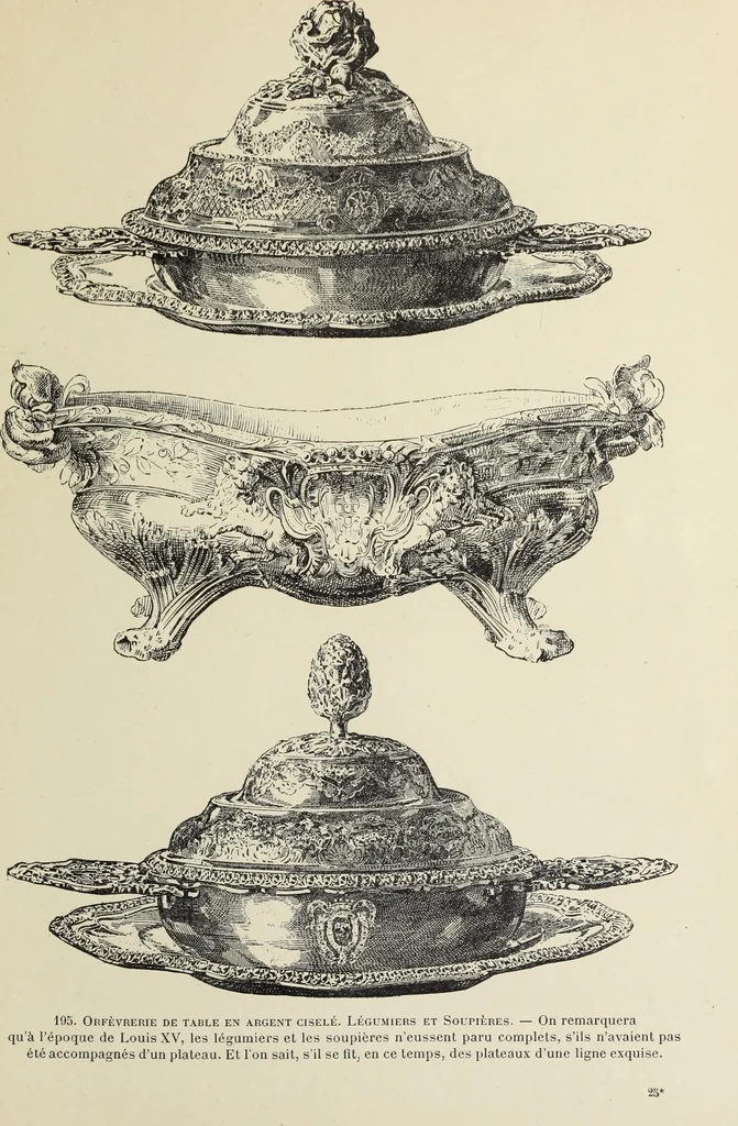 An illustration from Architecture, décoration et ameublement pendant le dix-huitième siècle, Régence - Louis XV. Symétrie et asymétrie proportions légères et courbes capricieuses, 1900, leaf 274