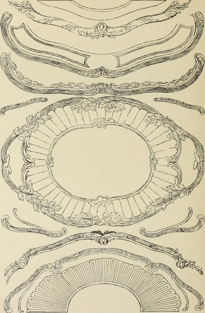 An illustration from Architecture, décoration et ameublement pendant le dix-huitième siècle, Régence - Louis XV. Symétrie et asymétrie proportions légères et courbes capricieuses, 1900, leaf 275