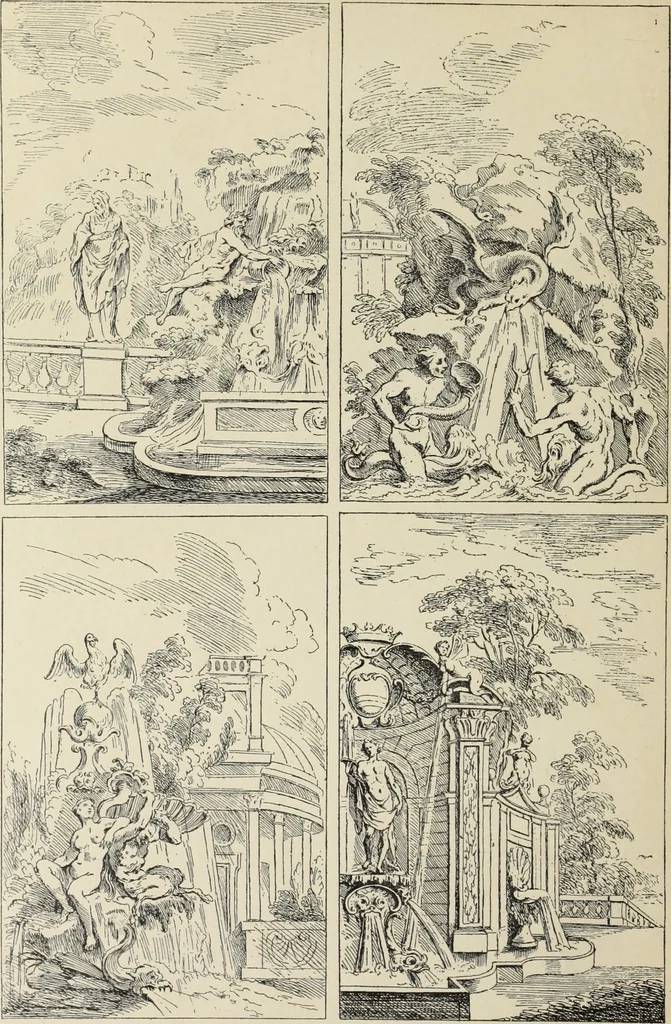 An illustration from Architecture, décoration et ameublement pendant le dix-huitième siècle, Régence - Louis XV. Symétrie et asymétrie proportions légères et courbes capricieuses, 1900, leaf 67
