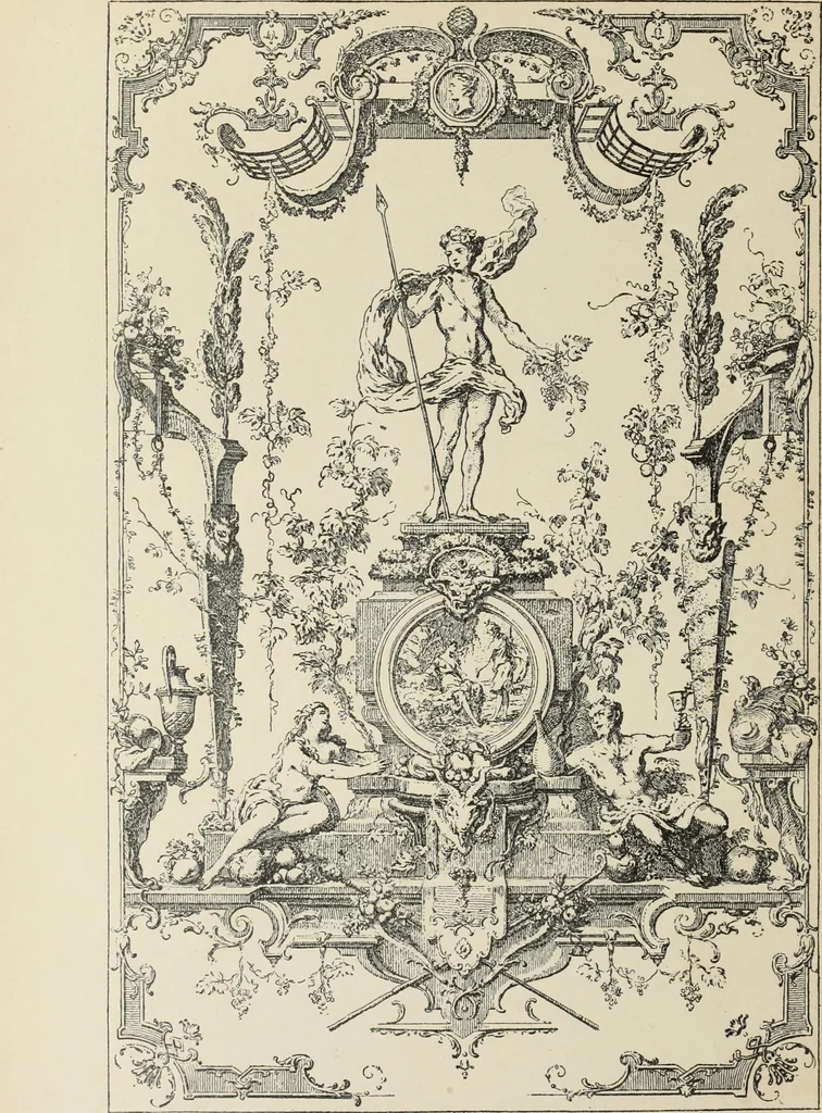 An illustration from Architecture, décoration et ameublement pendant le dix-huitième siècle, Régence - Louis XV. Symétrie et asymétrie proportions légères et courbes capricieuses, 1900, leaf 69