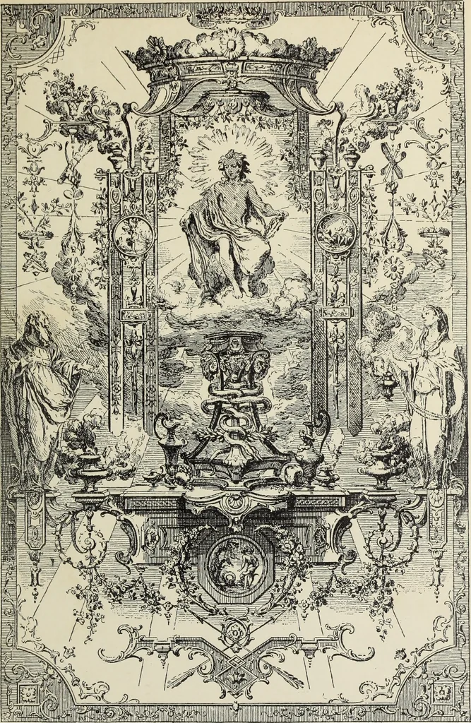 An illustration from Architecture, décoration et ameublement pendant le dix-huitième siècle, Régence - Louis XV. Symétrie et asymétrie proportions légères et courbes capricieuses, 1900, leaf 70