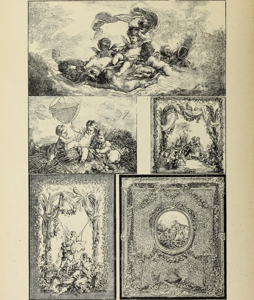 An illustration from Architecture, décoration et ameublement pendant le dix-huitième siècle, Régence - Louis XV. Symétrie et asymétrie proportions légères et courbes capricieuses, 1900, leaf 79