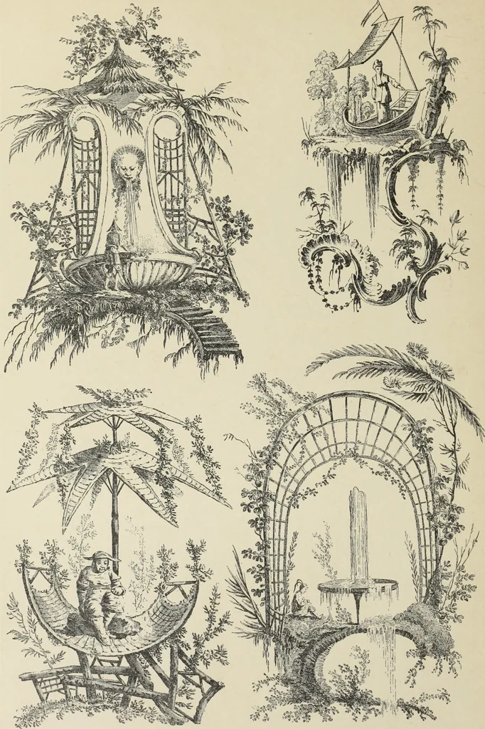 An illustration from Architecture, décoration et ameublement pendant le dix-huitième siècle, Régence - Louis XV. Symétrie et asymétrie proportions légères et courbes capricieuses, 1900, leaf 83