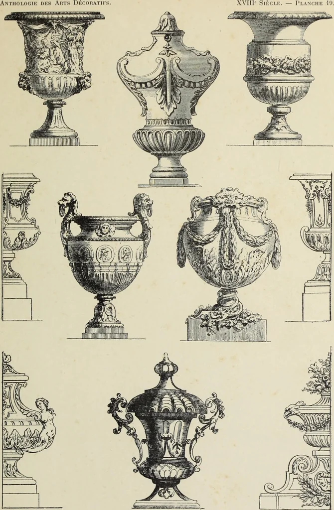 An illustration from Architecture, décoration et ameublement pendant le dix-huitième siècle, Régence - Louis XV. Symétrie et asymétrie proportions légères et courbes capricieuses, 1900, leaf 84