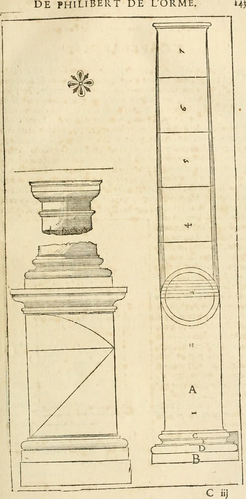 An illustration from Architecture de Philibert de l'Orme ... : uure entiere contenant onze livres, augmentée de deux, & autres figures non encores veuës, tant pour desseins qu'ornemens de maisons : avec vne belle inuention pour bien bastir, & à petits fraiz .., 1626, leaf 292