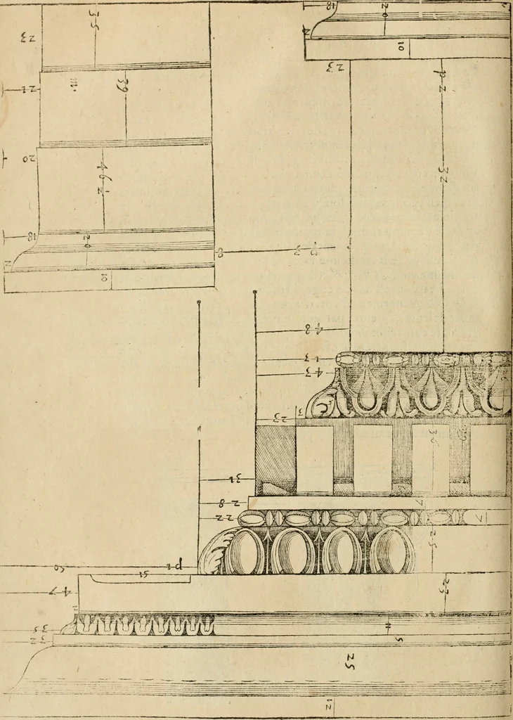 An illustration from Architecture de Philibert de l'Orme ... : uure entiere contenant onze livres, augmentée de deux, & autres figures non encores veuës, tant pour desseins qu'ornemens de maisons : avec vne belle inuention pour bien bastir, & à petits fraiz .., 1626, leaf 345