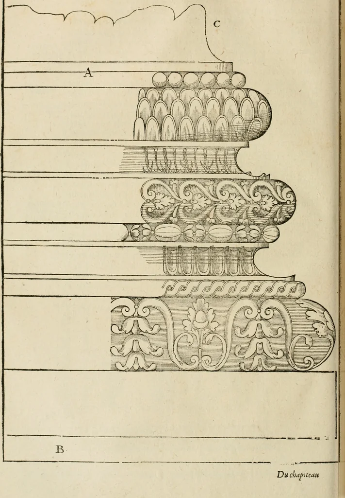 An illustration from Architecture de Philibert de l'Orme ... : uure entiere contenant onze livres, augmentée de deux, & autres figures non encores veuës, tant pour desseins qu'ornemens de maisons : avec vne belle inuention pour bien bastir, & à petits fraiz .., 1626, leaf 363