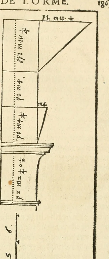 An illustration from Architecture de Philibert de l'Orme ... : uure entiere contenant onze livres, augmentée de deux, & autres figures non encores veuës, tant pour desseins qu'ornemens de maisons : avec vne belle inuention pour bien bastir, & à petits fraiz .., 1626, leaf 378