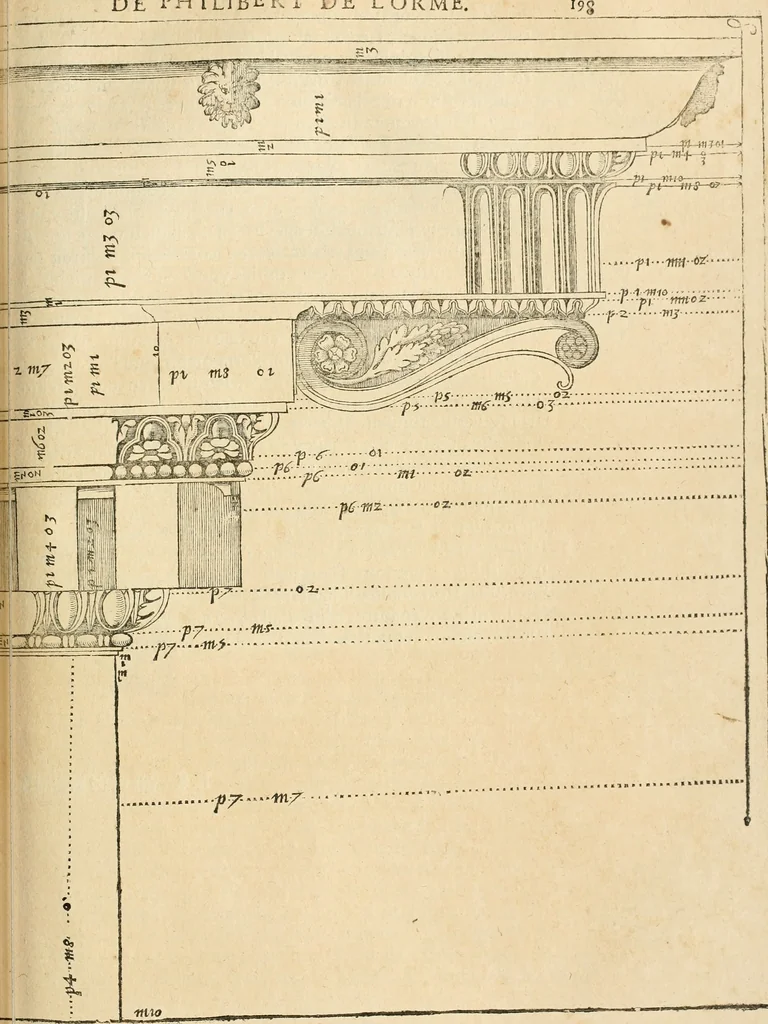 An illustration from Architecture de Philibert de l'Orme ... : uure entiere contenant onze livres, augmentée de deux, & autres figures non encores veuës, tant pour desseins qu'ornemens de maisons : avec vne belle inuention pour bien bastir, & à petits fraiz .., 1626, leaf 406