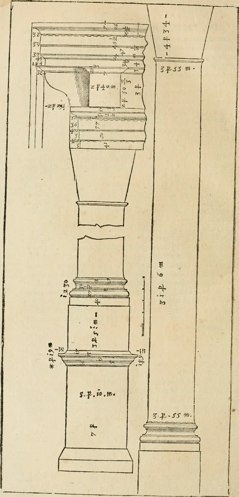An illustration from Architecture de Philibert de l'Orme ... : uure entiere contenant onze livres, augmentée de deux, & autres figures non encores veuës, tant pour desseins qu'ornemens de maisons : avec vne belle inuention pour bien bastir, & à petits fraiz .., 1626, leaf 413