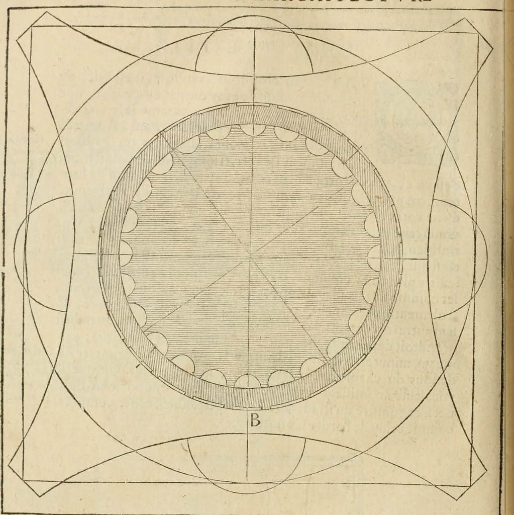 An illustration from Architecture de Philibert de l'Orme ... : uure entiere contenant onze livres, augmentée de deux, & autres figures non encores veuës, tant pour desseins qu'ornemens de maisons : avec vne belle inuention pour bien bastir, & à petits fraiz .., 1626, leaf 417
