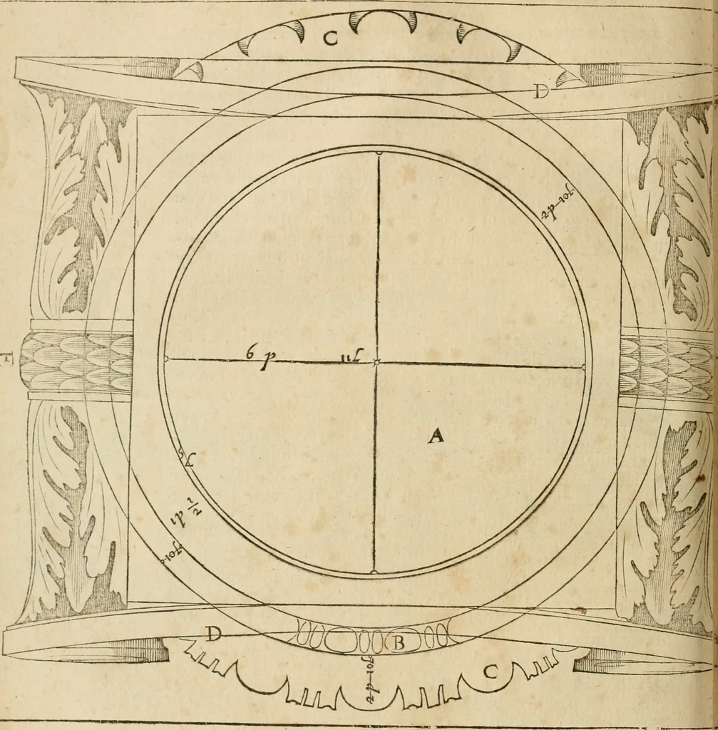An illustration from Architecture de Philibert de l'Orme ... : uure entiere contenant onze livres, augmentée de deux, & autres figures non encores veuës, tant pour desseins qu'ornemens de maisons : avec vne belle inuention pour bien bastir, & à petits fraiz .., 1626, leaf 421