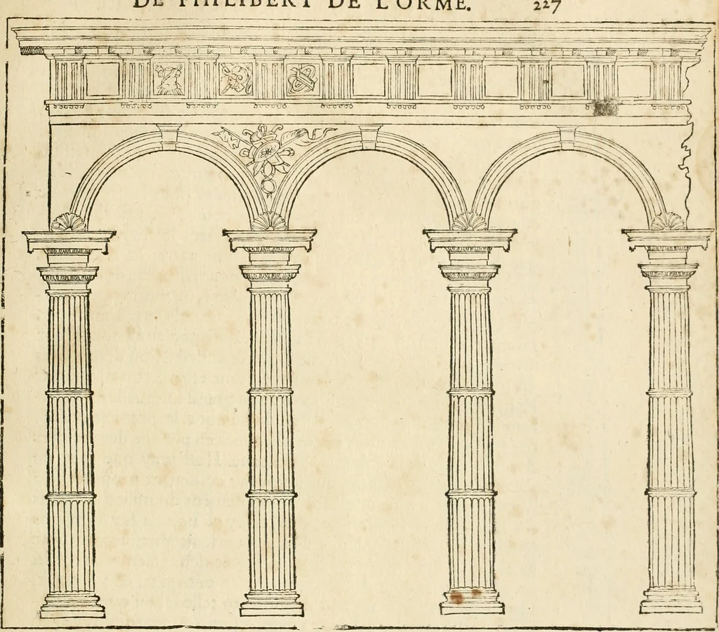 An illustration from Architecture de Philibert de l'Orme ... : uure entiere contenant onze livres, augmentée de deux, & autres figures non encores veuës, tant pour desseins qu'ornemens de maisons : avec vne belle inuention pour bien bastir, & à petits fraiz .., 1626, leaf 460