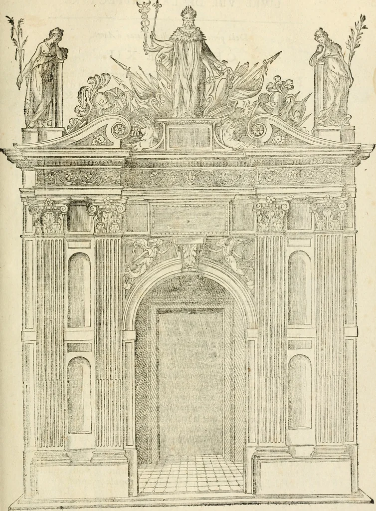 An illustration from Architecture de Philibert de l'Orme ... : uure entiere contenant onze livres, augmentée de deux, & autres figures non encores veuës, tant pour desseins qu'ornemens de maisons : avec vne belle inuention pour bien bastir, & à petits fraiz .., 1626, leaf 498