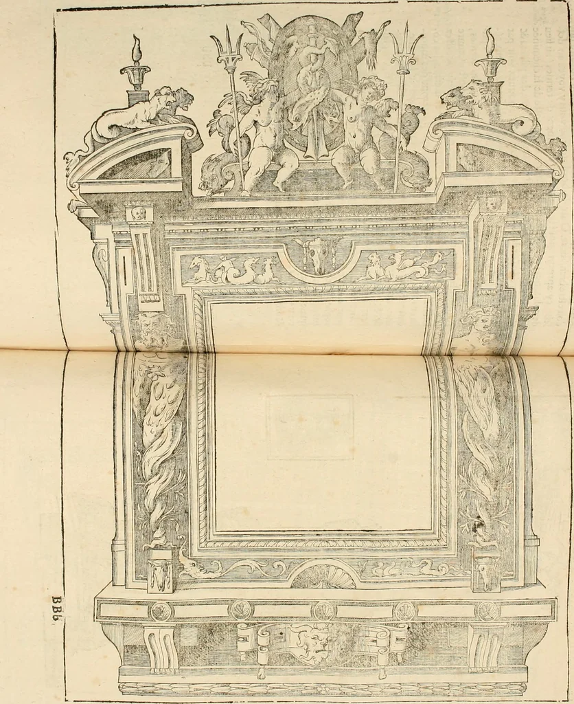 An illustration from Architecture de Philibert de l'Orme ... : uure entiere contenant onze livres, augmentée de deux, & autres figures non encores veuës, tant pour desseins qu'ornemens de maisons : avec vne belle inuention pour bien bastir, & à petits fraiz .., 1626, leaf 554
