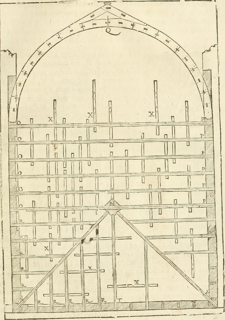 An illustration from Architecture de Philibert de l'Orme ... : uure entiere contenant onze livres, augmentée de deux, & autres figures non encores veuës, tant pour desseins qu'ornemens de maisons : avec vne belle inuention pour bien bastir, & à petits fraiz .., 1626, leaf 596