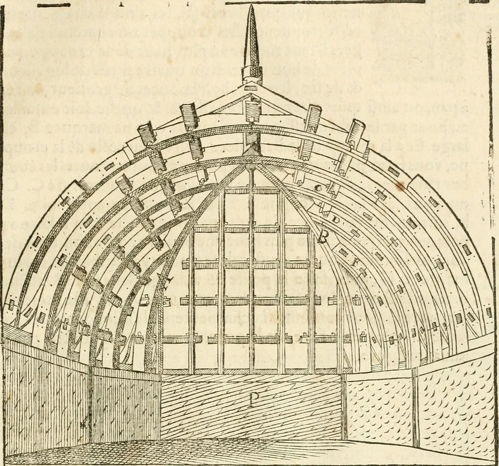 An illustration from Architecture de Philibert de l'Orme ... : uure entiere contenant onze livres, augmentée de deux, & autres figures non encores veuës, tant pour desseins qu'ornemens de maisons : avec vne belle inuention pour bien bastir, & à petits fraiz .., 1626, leaf 604