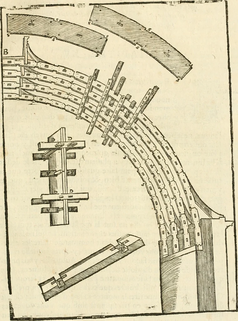 An illustration from Architecture de Philibert de l'Orme ... : uure entiere contenant onze livres, augmentée de deux, & autres figures non encores veuës, tant pour desseins qu'ornemens de maisons : avec vne belle inuention pour bien bastir, & à petits fraiz .., 1626, leaf 612