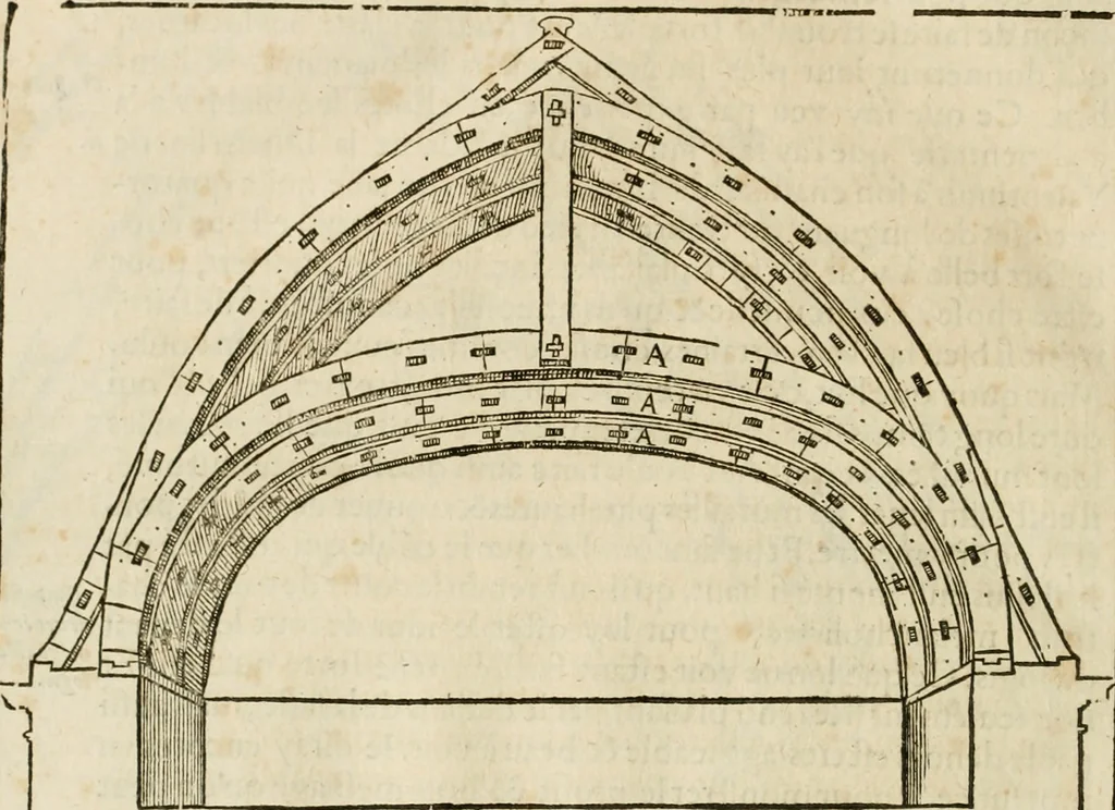 An illustration from Architecture de Philibert de l'Orme ... : uure entiere contenant onze livres, augmentée de deux, & autres figures non encores veuës, tant pour desseins qu'ornemens de maisons : avec vne belle inuention pour bien bastir, & à petits fraiz .., 1626, leaf 619