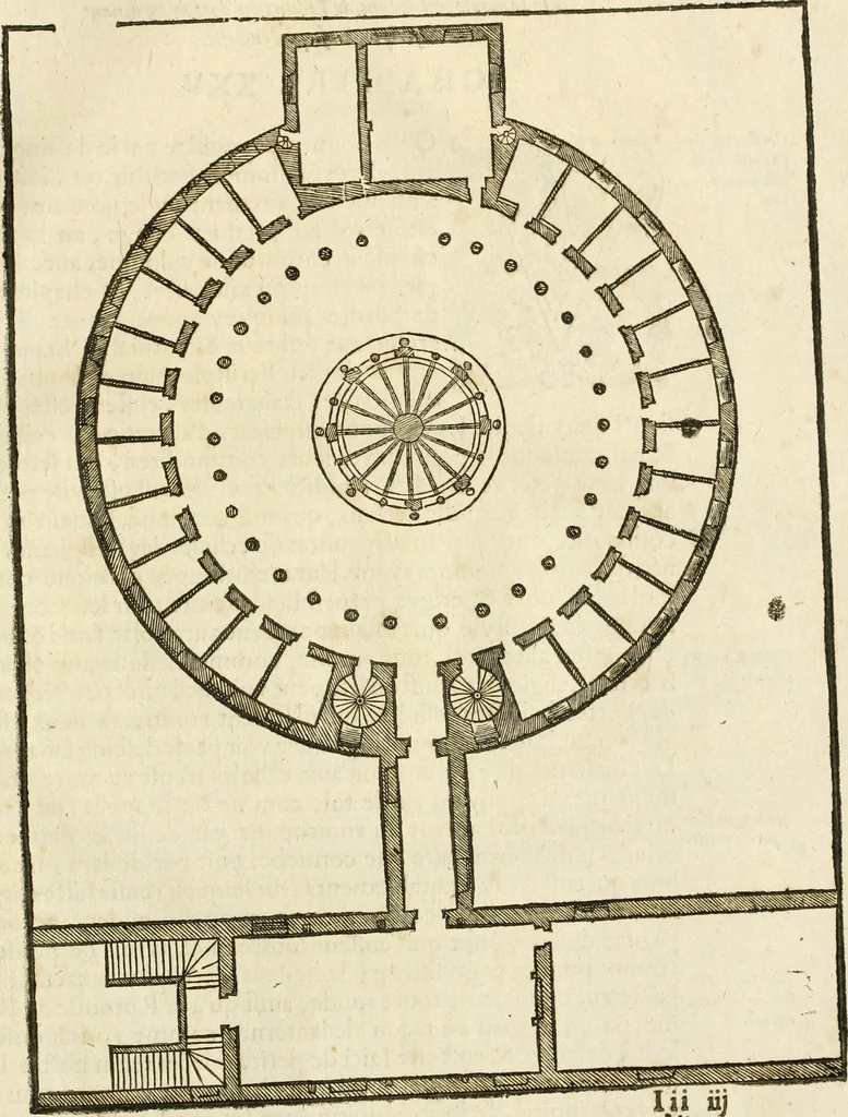 An illustration from Architecture de Philibert de l'Orme ... : uure entiere contenant onze livres, augmentée de deux, & autres figures non encores veuës, tant pour desseins qu'ornemens de maisons : avec vne belle inuention pour bien bastir, & à petits fraiz .., 1626, leaf 636