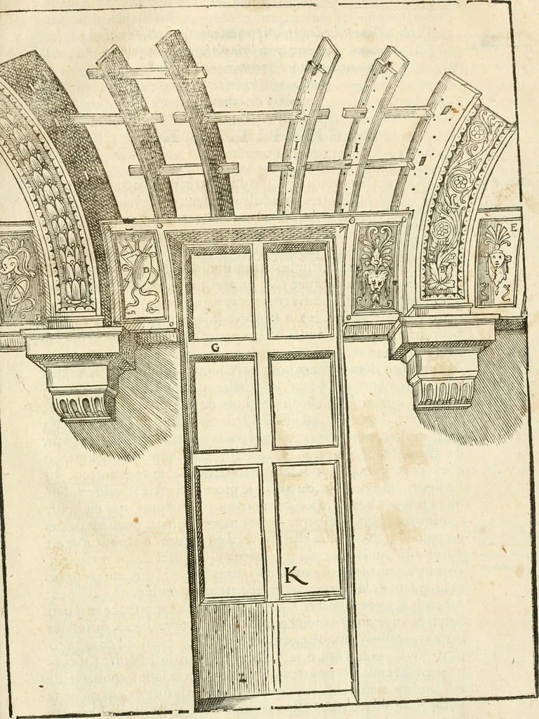 An illustration from Architecture de Philibert de l'Orme ... : uure entiere contenant onze livres, augmentée de deux, & autres figures non encores veuës, tant pour desseins qu'ornemens de maisons : avec vne belle inuention pour bien bastir, & à petits fraiz .., 1626, leaf 672