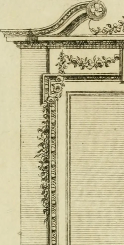 An illustration from Architecture improved, in a collection of modern, elegant and useful designs : from slight and graceful recesses, lodges and other decorations in parks, gardens, woods or forests, to the portico, bath, observatory, and interior ornaments of superb buildings : with great variety of rich embellishments for chimneys in the taste of Inigo Jones, Mr. Kent, &c. : all curiously engraved on fifty copper-plates, octavo, 1755, leaf 118