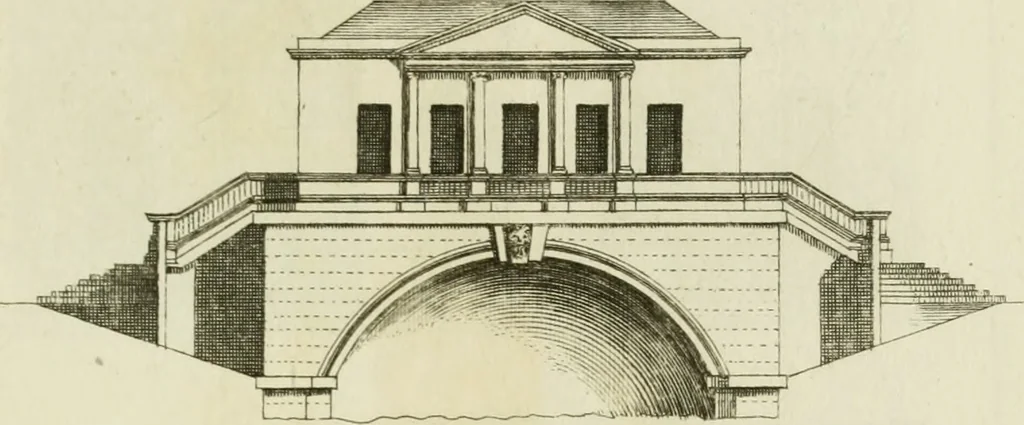 An illustration from Architecture improved, in a collection of modern, elegant and useful designs : from slight and graceful recesses, lodges and other decorations in parks, gardens, woods or forests, to the portico, bath, observatory, and interior ornaments of superb buildings : with great variety of rich embellishments for chimneys in the taste of Inigo Jones, Mr. Kent, &c. : all curiously engraved on fifty copper-plates, octavo, 1755, leaf 52