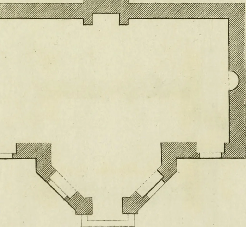 An illustration from Architecture improved, in a collection of modern, elegant and useful designs : from slight and graceful recesses, lodges and other decorations in parks, gardens, woods or forests, to the portico, bath, observatory, and interior ornaments of superb buildings : with great variety of rich embellishments for chimneys in the taste of Inigo Jones, Mr. Kent, &c. : all curiously engraved on fifty copper-plates, octavo, 1755, leaf 54