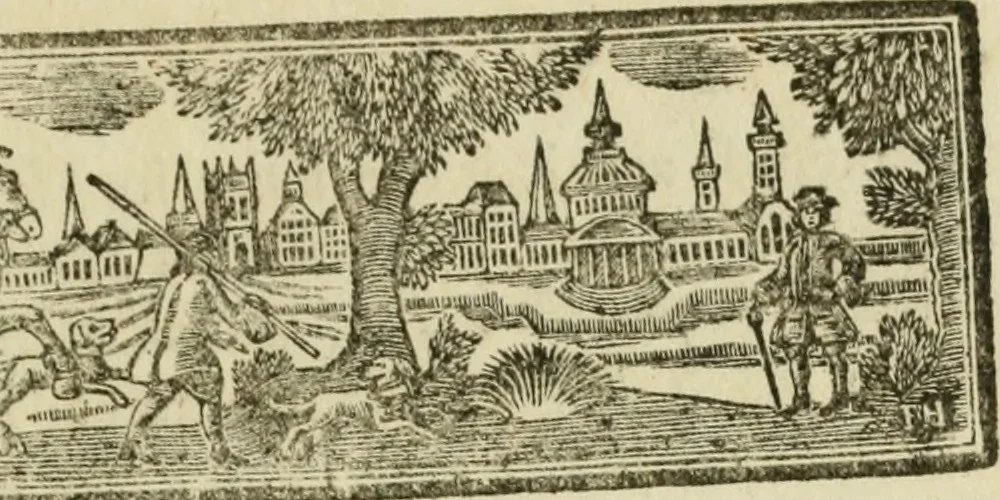 An illustration from Architecture improved, in a collection of modern, elegant and useful designs : from slight and graceful recesses, lodges and other decorations in parks, gardens, woods or forests, to the portico, bath, observatory, and interior ornaments of superb buildings : with great variety of rich embellishments for chimneys in the taste of Inigo Jones, Mr. Kent, &c. : all curiously engraved on fifty copper-plates, octavo, 1755, leaf 8
