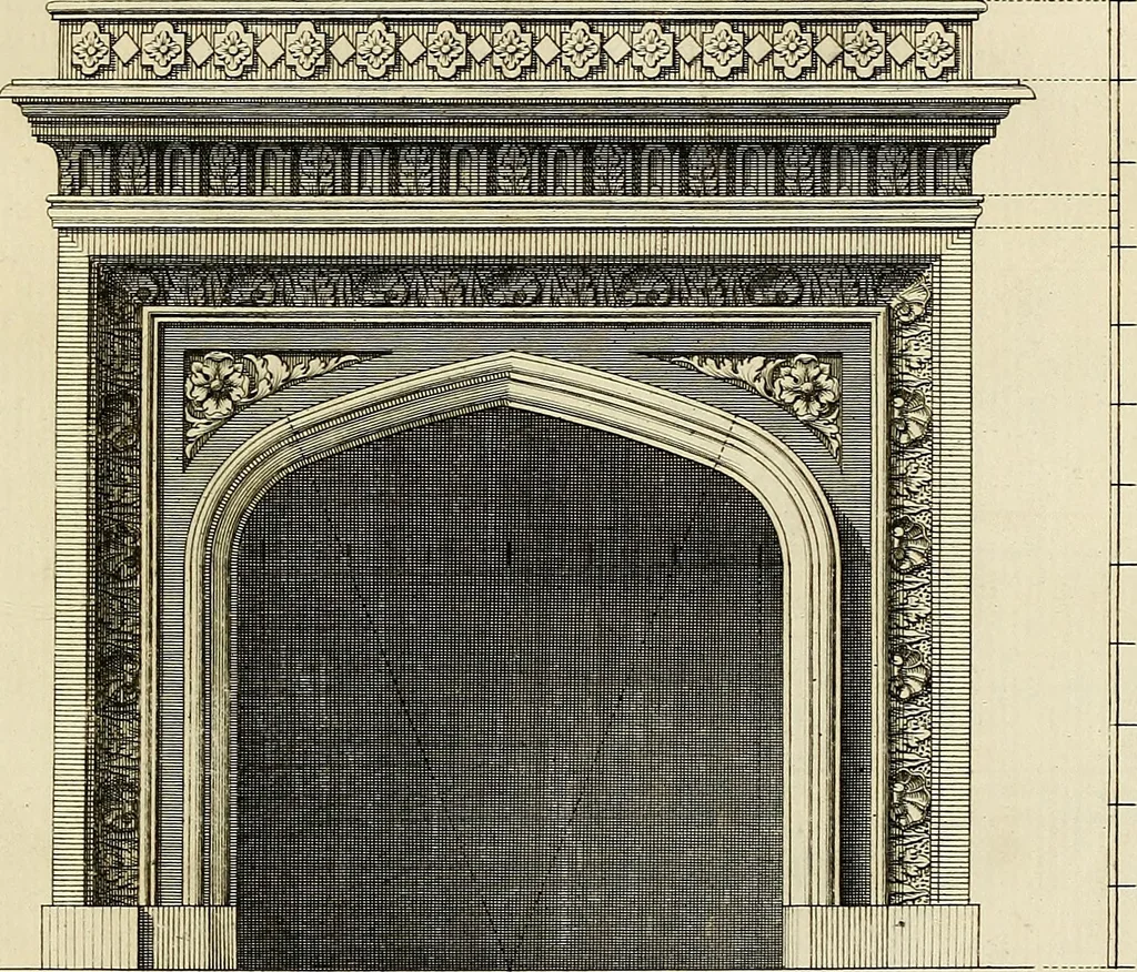 An illustration from Gothic architecture, improved by rules and proportions : in many grand designs of columns, doors, windows, chimney-pieces, arcades, colonades, porticos, umbrellos, temples and pavillions &c. : with plans, elevations and profiles, 1747, leaf 102