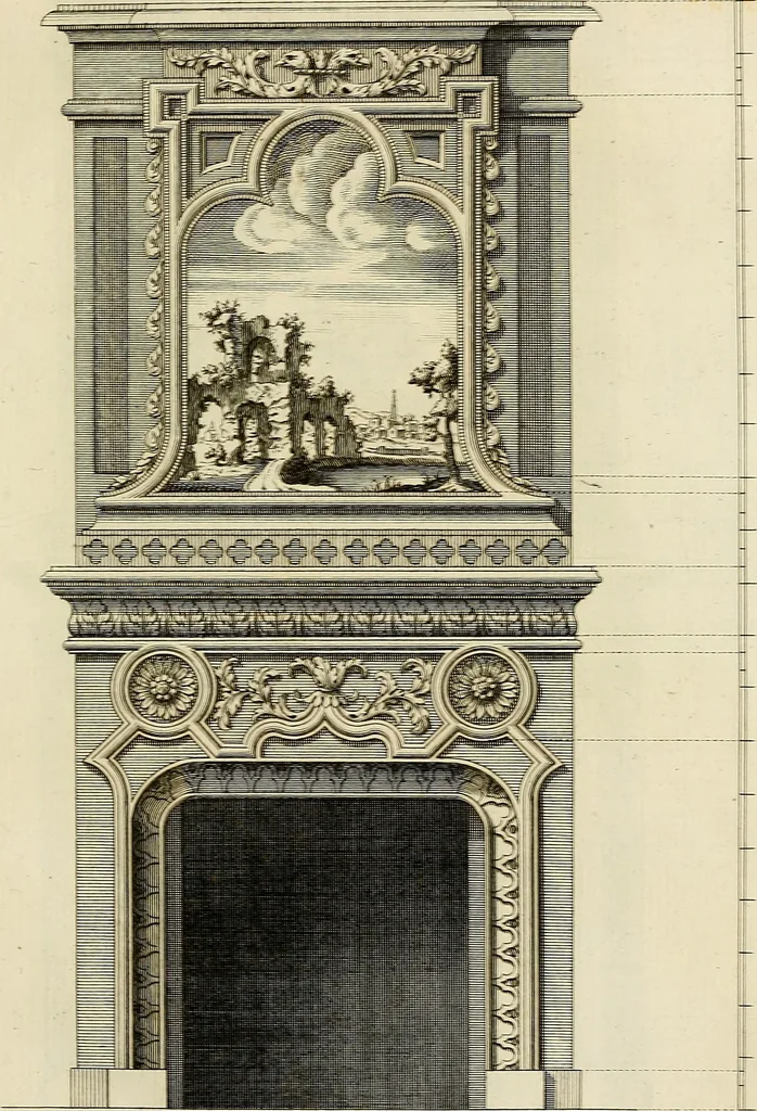 An illustration from Gothic architecture, improved by rules and proportions : in many grand designs of columns, doors, windows, chimney-pieces, arcades, colonades, porticos, umbrellos, temples and pavillions &c. : with plans, elevations and profiles, 1747, leaf 104