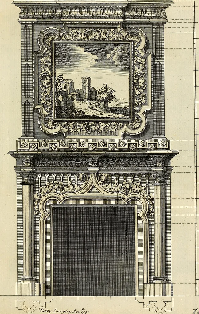 An illustration from Gothic architecture, improved by rules and proportions : in many grand designs of columns, doors, windows, chimney-pieces, arcades, colonades, porticos, umbrellos, temples and pavillions &c. : with plans, elevations and profiles, 1747, leaf 106