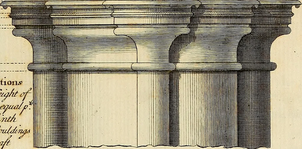 An illustration from Gothic architecture, improved by rules and proportions : in many grand designs of columns, doors, windows, chimney-pieces, arcades, colonades, porticos, umbrellos, temples and pavillions &c. : with plans, elevations and profiles, 1747, leaf 136