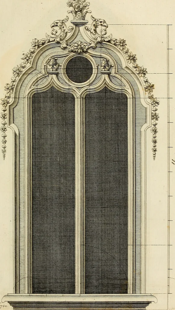 An illustration from Gothic architecture, improved by rules and proportions : in many grand designs of columns, doors, windows, chimney-pieces, arcades, colonades, porticos, umbrellos, temples and pavillions &c. : with plans, elevations and profiles, 1747, leaf 82