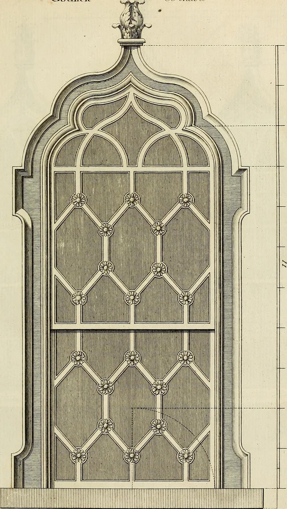 An illustration from Gothic architecture, improved by rules and proportions : in many grand designs of columns, doors, windows, chimney-pieces, arcades, colonades, porticos, umbrellos, temples and pavillions &c. : with plans, elevations and profiles, 1747, leaf 88