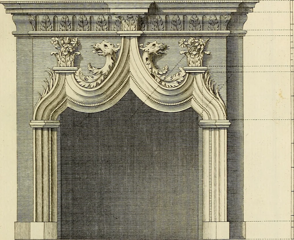 An illustration from Gothic architecture, improved by rules and proportions : in many grand designs of columns, doors, windows, chimney-pieces, arcades, colonades, porticos, umbrellos, temples and pavillions &c. : with plans, elevations and profiles, 1747, leaf 94