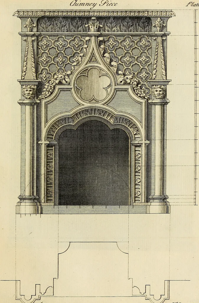 An illustration from Gothic architecture, improved by rules and proportions : in many grand designs of columns, doors, windows, chimney-pieces, arcades, colonades, porticos, umbrellos, temples and pavillions &c. : with plans, elevations and profiles, 1747, leaf 96