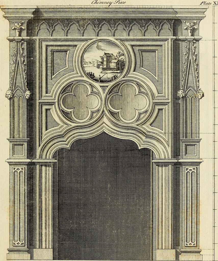 An illustration from Gothic architecture, improved by rules and proportions : in many grand designs of columns, doors, windows, chimney-pieces, arcades, colonades, porticos, umbrellos, temples and pavillions &c. : with plans, elevations and profiles, 1747, leaf 98