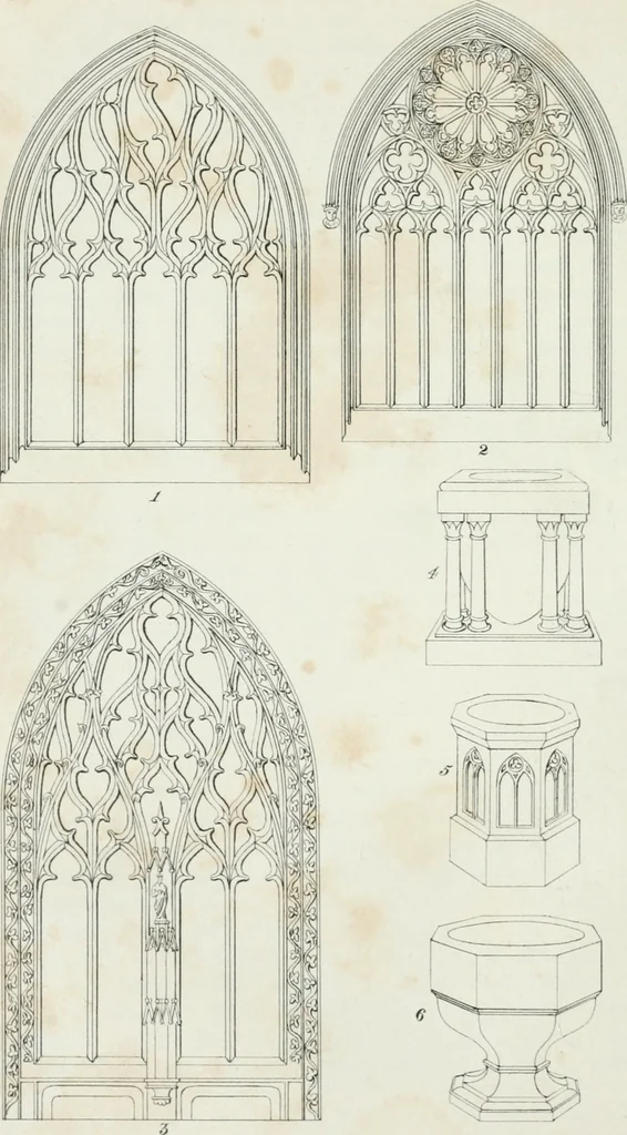 An illustration from An attempt to discriminate the styles of architecture in England : from the Conquest to the Reformation : with a sketch of the Grecian and Roman orders, notices of numerous British edifices, and some remarks on the architecture of a part of France, 1835, leaf 139