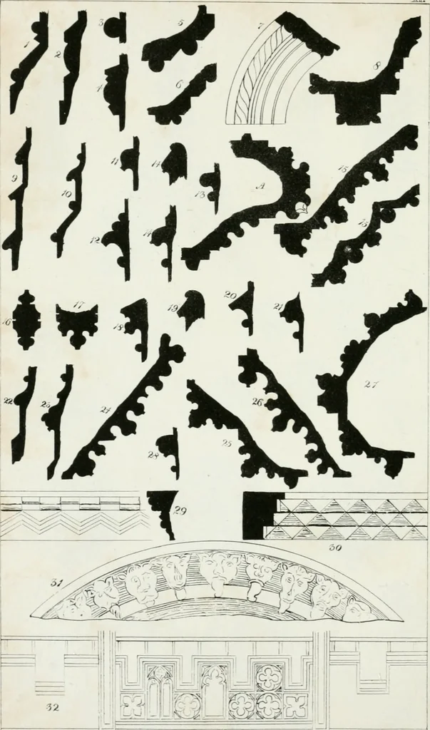 An illustration from An attempt to discriminate the styles of architecture in England : from the Conquest to the Reformation : with a sketch of the Grecian and Roman orders, notices of numerous British edifices, and some remarks on the architecture of a part of France, 1835, leaf 145