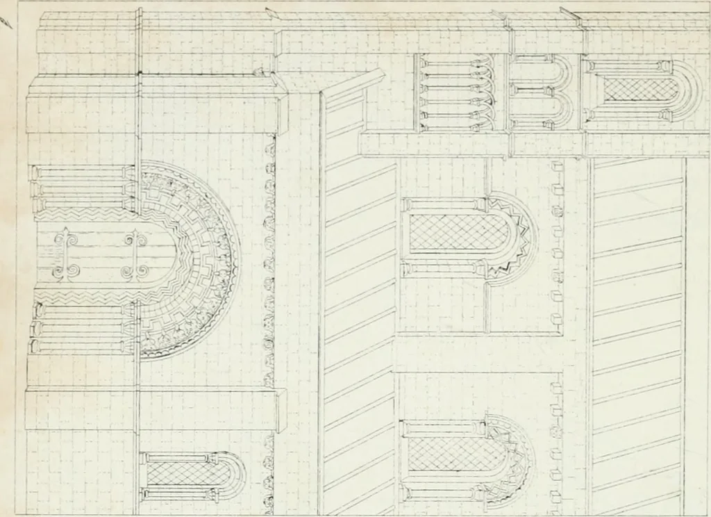 An illustration from An attempt to discriminate the styles of architecture in England : from the Conquest to the Reformation : with a sketch of the Grecian and Roman orders, notices of numerous British edifices, and some remarks on the architecture of a part of France, 1835, leaf 153