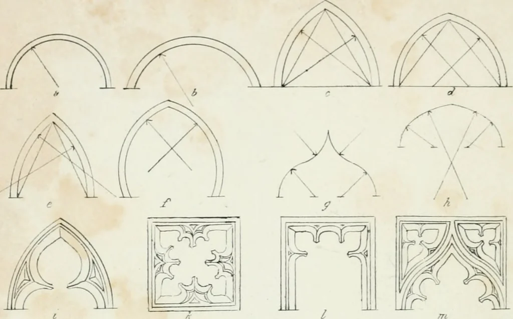 An illustration from An attempt to discriminate the styles of architecture in England : from the Conquest to the Reformation : with a sketch of the Grecian and Roman orders, notices of numerous British edifices, and some remarks on the architecture of a part of France, 1835, leaf 157